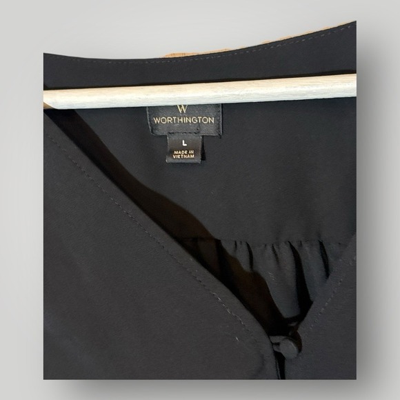 Worthington Blouse Women's Large Grey V-Neck Button Up Long Sleeve Top Shirt - Picture 3 of 3